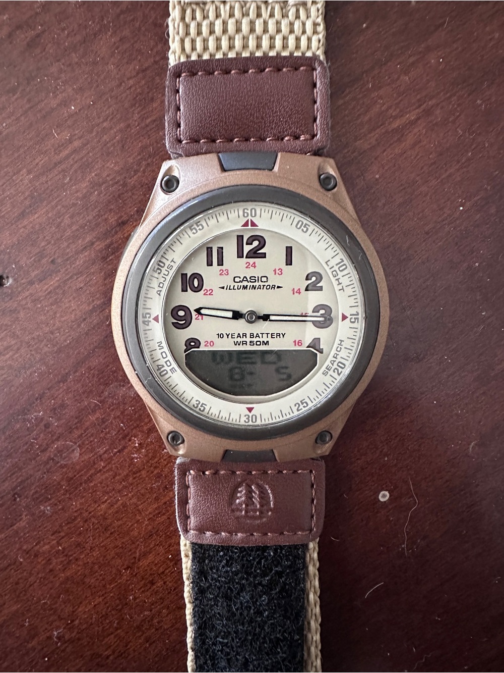 Casio Telememo with Beige/ Brown Nylon Forester Strap